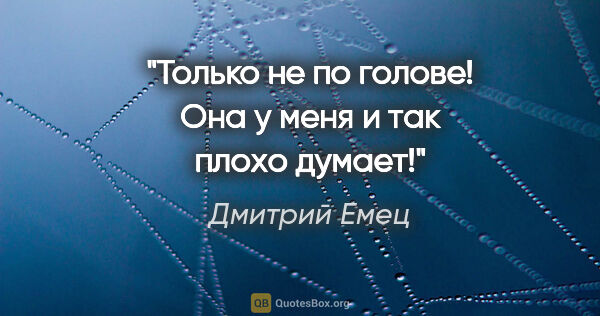 Дмитрий Емец цитата: "Только не по голове! Она у меня и так плохо думает!"