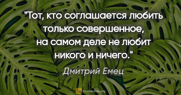 Дмитрий Емец цитата: "Тот, кто соглашается любить только совершенное, на самом деле..."