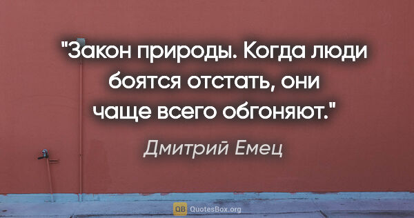 Дмитрий Емец цитата: "Закон природы. Когда люди боятся отстать, они чаще всего..."