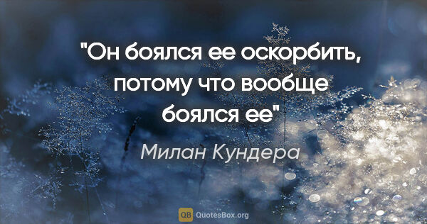 Милан Кундера цитата: "Он боялся ее оскорбить, потому что вообще боялся ее"