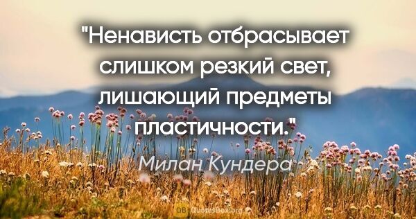 Милан Кундера цитата: "Ненависть отбрасывает слишком резкий свет, лишающий предметы..."