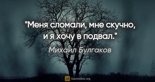 Михаил Булгаков цитата: "Меня сломали, мне скучно, и я хочу в подвал."