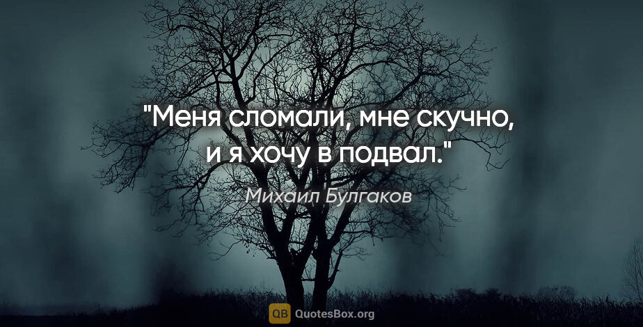 Михаил Булгаков цитата: "Меня сломали, мне скучно, и я хочу в подвал."