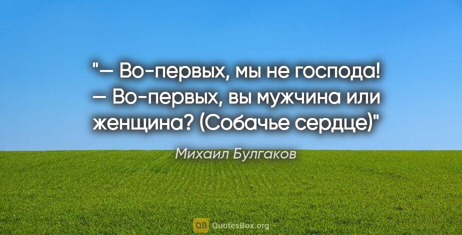 Михаил Булгаков цитата: "— Во-первых, мы не господа!

— Во-первых, вы мужчина или..."