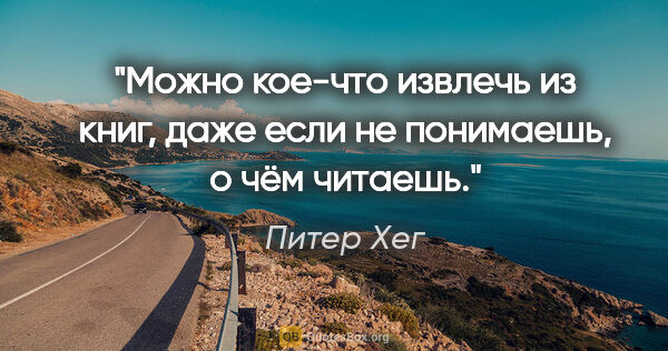 Питер Хег цитата: "Можно кое-что извлечь из книг, даже если не понимаешь, о чём..."