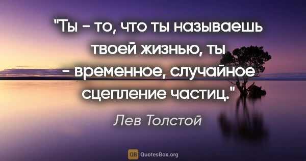 Лев Толстой цитата: "Ты - то, что ты называешь твоей жизнью, ты - временное,..."