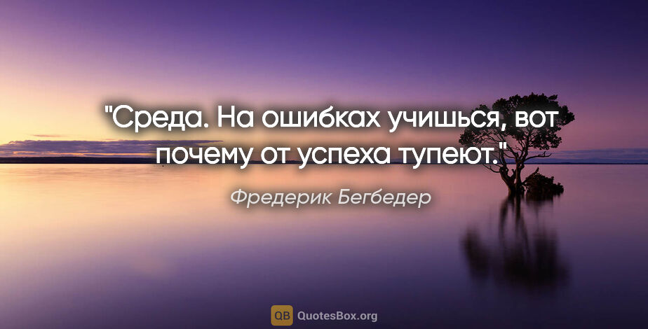 Фредерик Бегбедер цитата: "Среда. На ошибках учишься, вот почему от успеха тупеют."