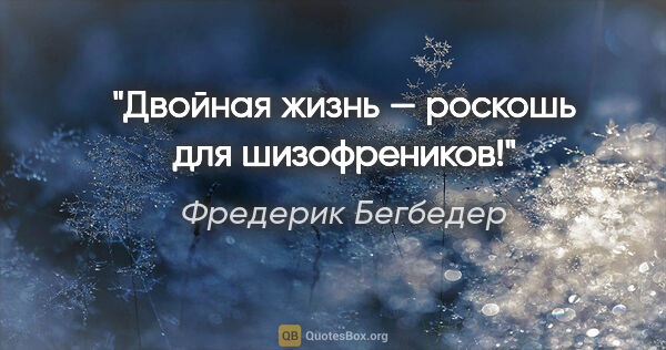 Фредерик Бегбедер цитата: "Двойная жизнь — роскошь для шизофреников!"