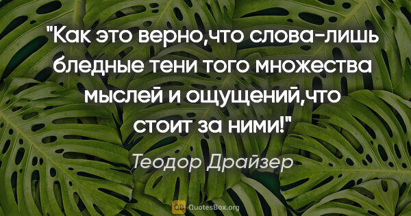 Теодор Драйзер цитата: ""Как это верно,что слова-лишь бледные тени того множества..."