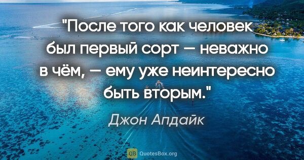 Джон Апдайк цитата: "После того как человек был первый сорт — неважно в чём, — ему..."