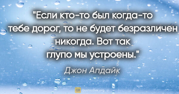 Джон Апдайк цитата: "Если кто-то был когда-то тебе дорог, то не будет безразличен..."