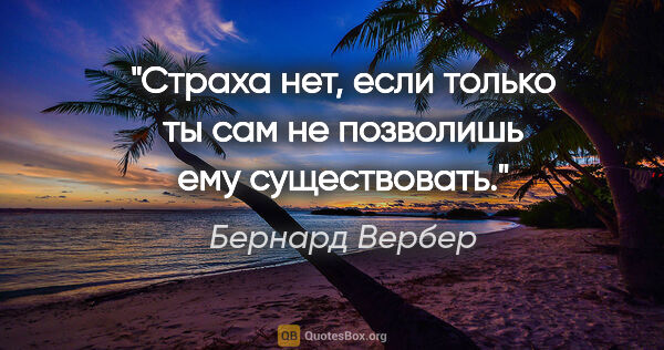 Бернард Вербер цитата: "Страха нет, если только ты сам не позволишь ему существовать."