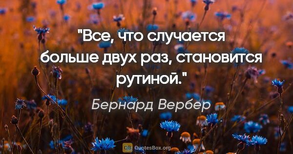 Бернард Вербер цитата: "Все, что случается больше двух раз, становится рутиной."