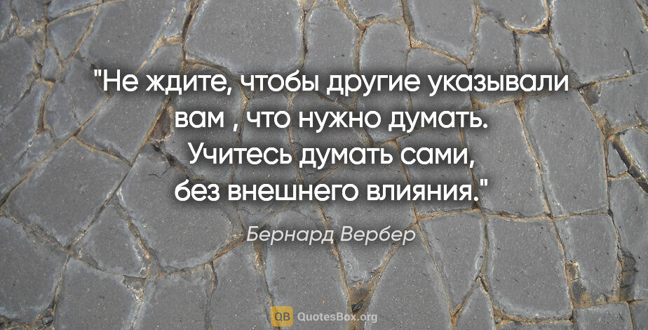 Бернард Вербер цитата: "Не ждите, чтобы другие указывали вам , что нужно думать...."