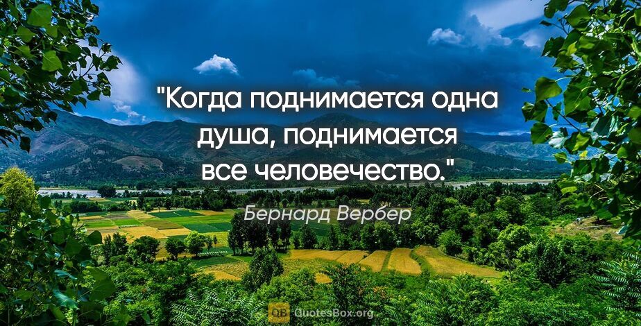 Бернард Вербер цитата: "Когда поднимается одна душа, поднимается все человечество."