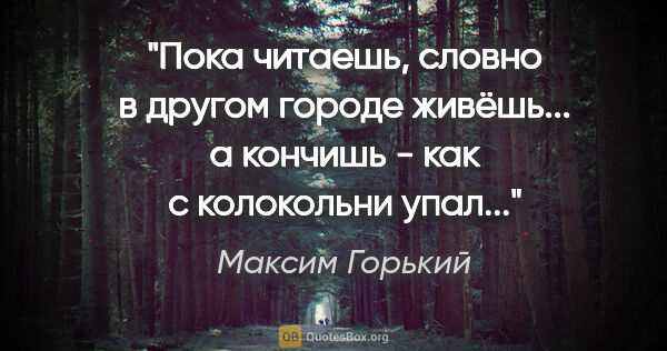 Максим Горький цитата: "Пока читаешь, словно в другом городе живёшь... а кончишь - как..."