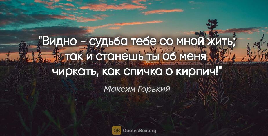 Максим Горький цитата: "Видно - судьба тебе со мной жить; так и станешь ты об меня ..."