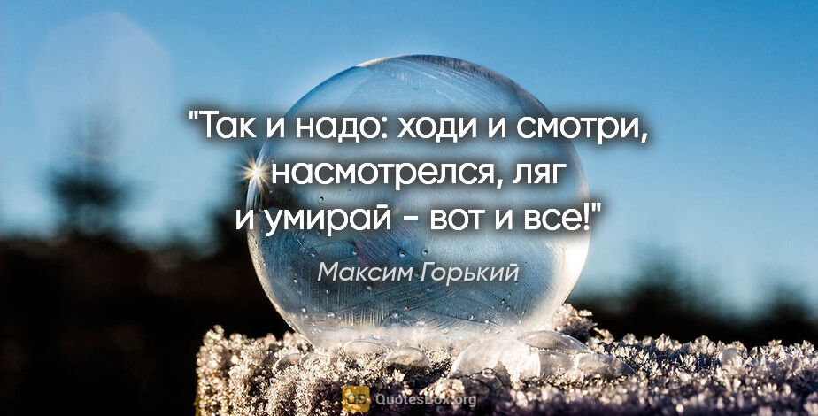 Максим Горький цитата: "Так и надо: ходи и смотри, насмотрелся, ляг и умирай - вот и все!"