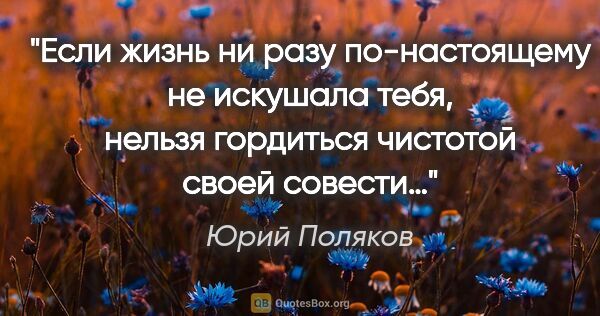 Юрий Поляков цитата: "Если жизнь ни разу по-настоящему не искушала тебя, нельзя..."