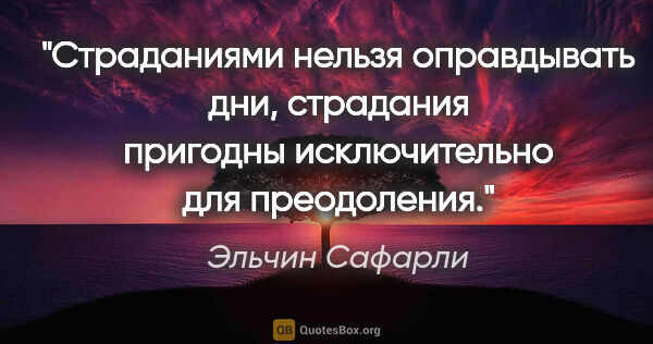 Эльчин Сафарли цитата: "Страданиями нельзя оправдывать дни, страдания пригодны..."