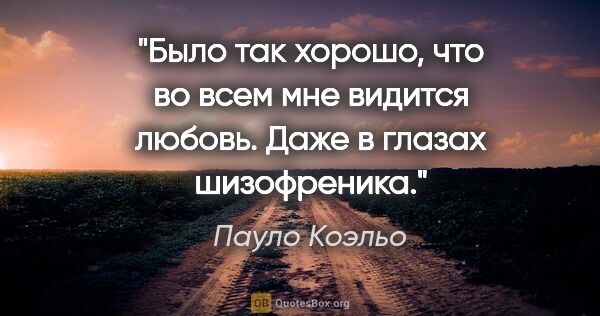 Пауло Коэльо цитата: "Было так хорошо, что во всем мне видится любовь. Даже в глазах..."