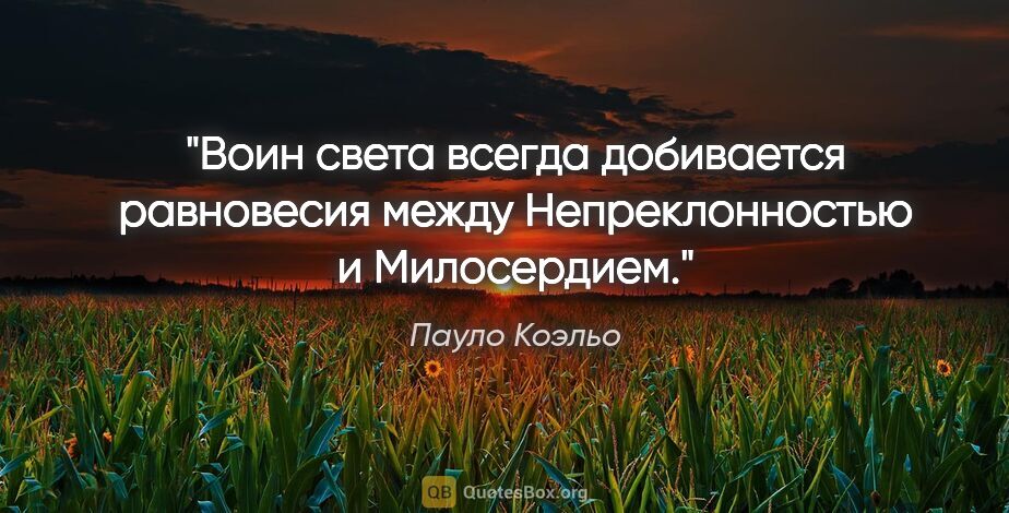 Пауло Коэльо цитата: "Воин света всегда добивается равновесия между Непреклонностью..."