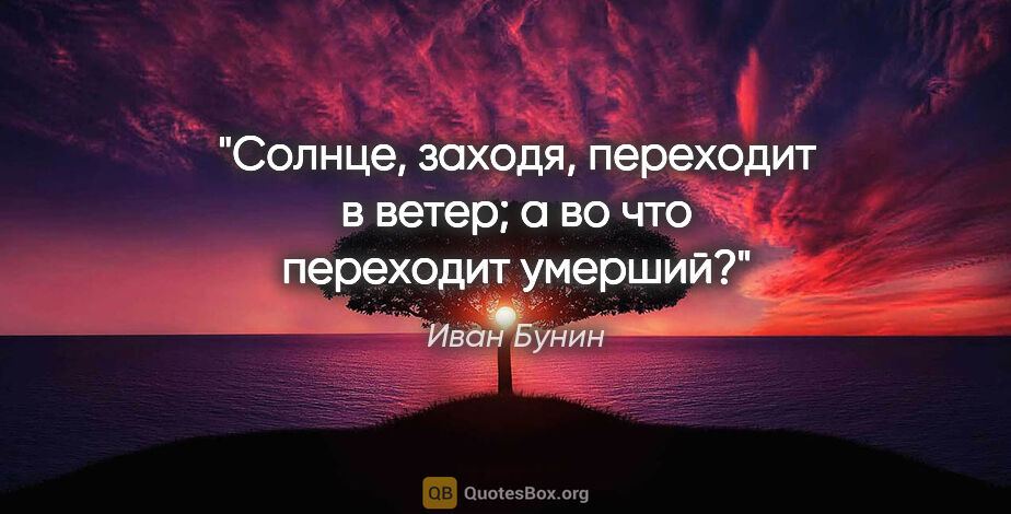 Иван Бунин цитата: "Солнце, заходя, переходит в ветер; а во что переходит умерший?"