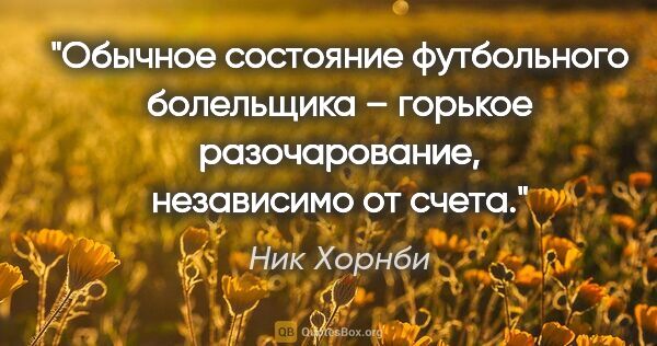 Ник Хорнби цитата: "Обычное состояние футбольного болельщика – горькое..."