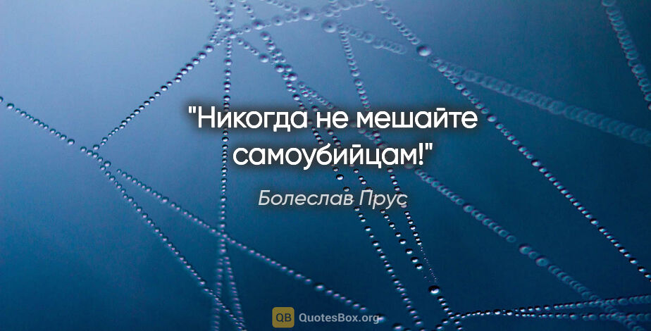 Болеслав Прус цитата: "Никогда не мешайте самоубийцам!"