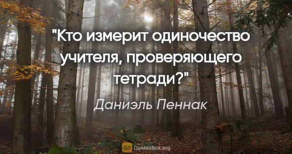 Даниэль Пеннак цитата: "Кто измерит одиночество учителя, проверяющего тетради?"