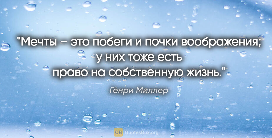 Генри Миллер цитата: "Мечты – это побеги и почки воображения; у них тоже есть право..."