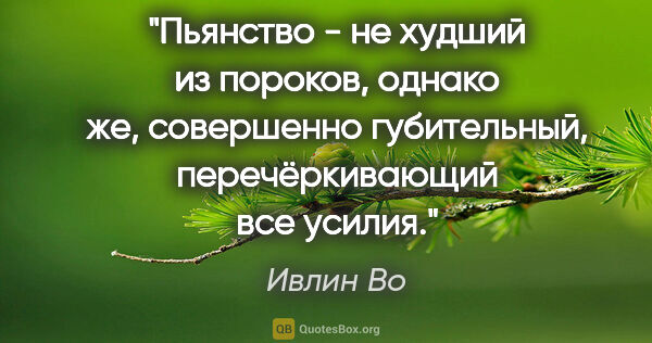 Ивлин Во цитата: "Пьянство - не худший из пороков, однако же, совершенно..."