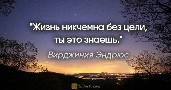 Вирджиния Эндрюс цитата: "Жизнь никчемна без цели, ты это знаешь."