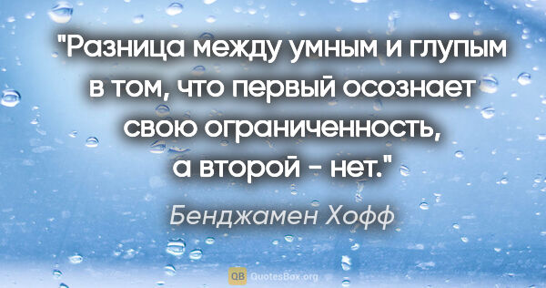 Бенджамен Хофф цитата: "Разница между умным и глупым в том, что первый осознает свою..."