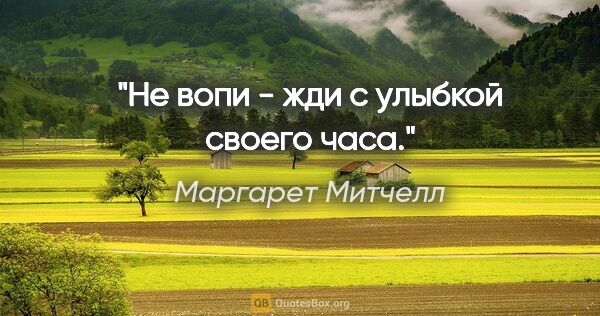 Маргарет Митчелл цитата: "Не вопи - жди с улыбкой своего часа."