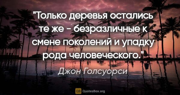 Джон Голсуорси цитата: "Только деревья остались те же - безразличные к смене поколений..."