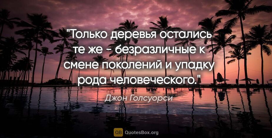 Джон Голсуорси цитата: "Только деревья остались те же - безразличные к смене поколений..."