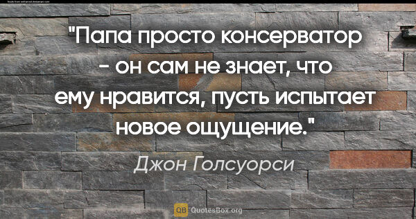 Джон Голсуорси цитата: "Папа просто консерватор - он сам не знает, что ему нравится,..."