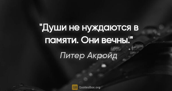 Питер Акройд цитата: "Души не нуждаются в памяти. Они вечны."