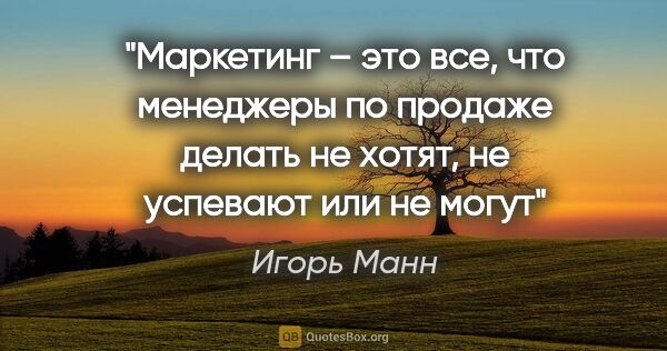 Игорь Манн цитата: "Маркетинг – это все, что менеджеры по продаже делать не хотят,..."