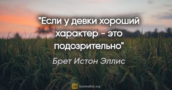 Брет Истон Эллис цитата: "Если у девки хороший характер - это подозрительно"