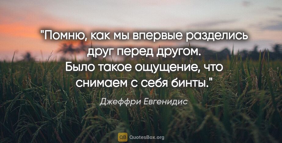 Джеффри Евгенидис цитата: "Помню, как мы впервые разделись друг перед другом. Было такое..."