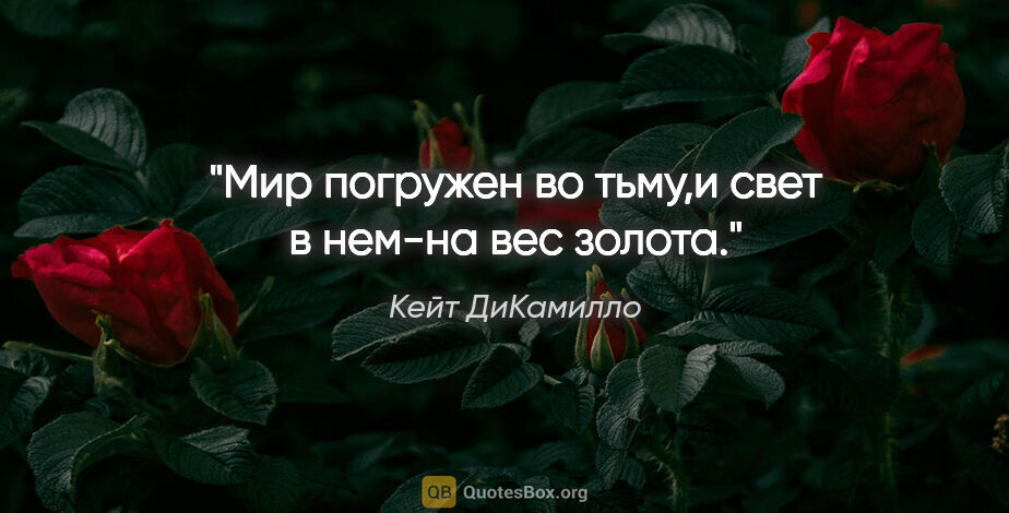 Кейт ДиКамилло цитата: "Мир погружен во тьму,и свет в нем-на вес золота."