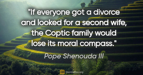 Pope Shenouda III quote: "If everyone got a divorce and looked for a second wife, the..."