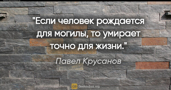 Павел Крусанов цитата: "Если человек рождается для могилы, то умирает точно для жизни."