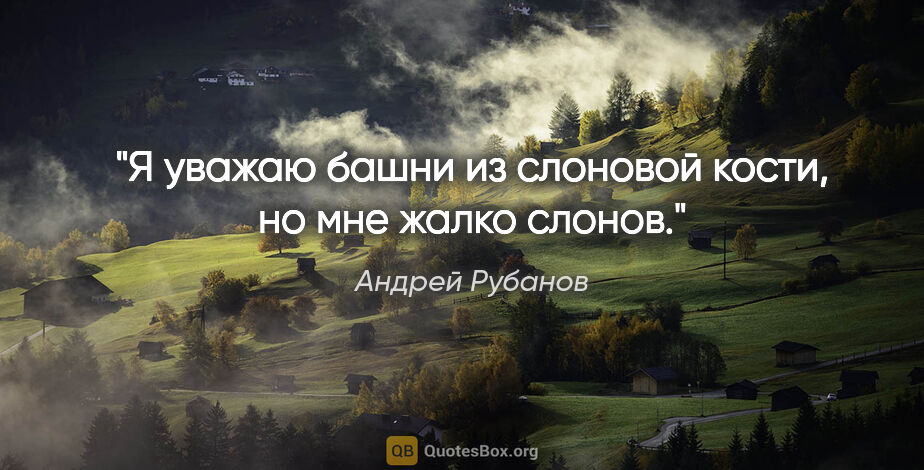 Андрей Рубанов цитата: "Я уважаю башни из слоновой кости, но мне жалко слонов."
