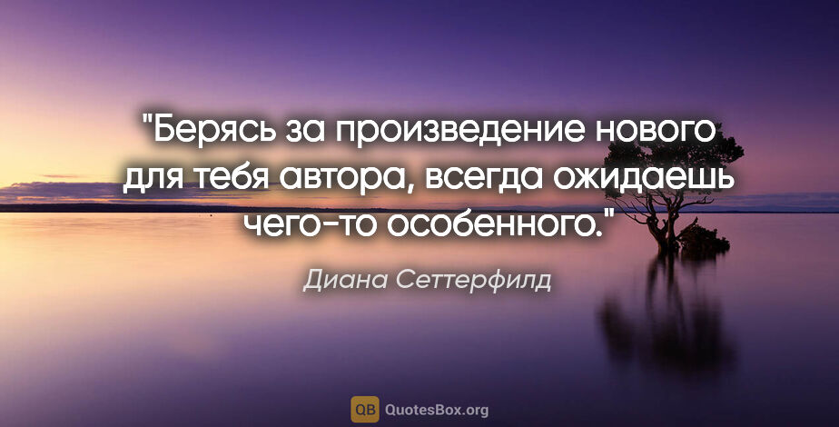 Диана Сеттерфилд цитата: "Берясь за произведение нового для тебя автора, всегда ожидаешь..."