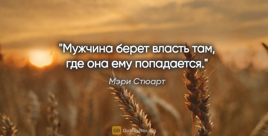 Мэри Стюарт цитата: "Мужчина берет власть там, где она ему попадается."