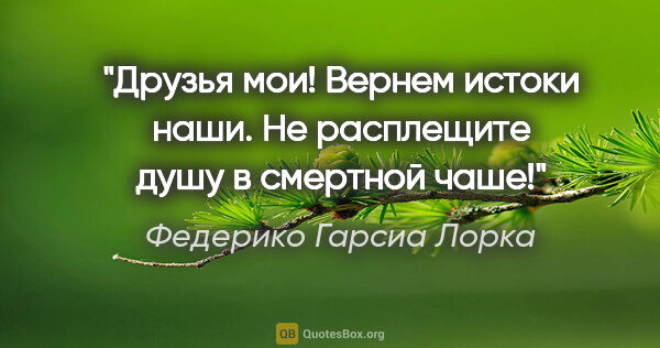 Федерико Гарсиа Лорка цитата: "Друзья мои!

Вернем истоки наши.

Не расплещите

душу

в..."