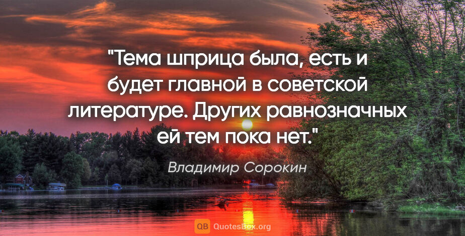 Владимир Сорокин цитата: "Тема шприца была, есть и будет главной в советской литературе...."